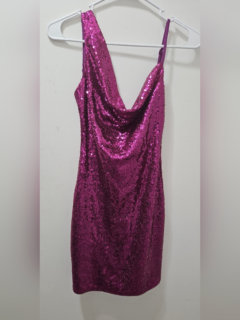Hello Molly Sequin Cowl Neck Slip Dress in Fuchsia Pink Citadel Skies Dress